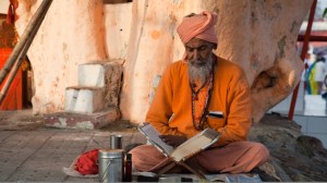 Sadhu reading scriptures